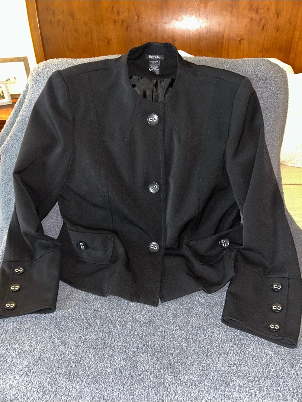 Bob Mackie Black Collarless Button Front Blazer